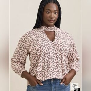 Torrid Textured Jersey Choker Neck Smocked Bottom Longsleeve Top